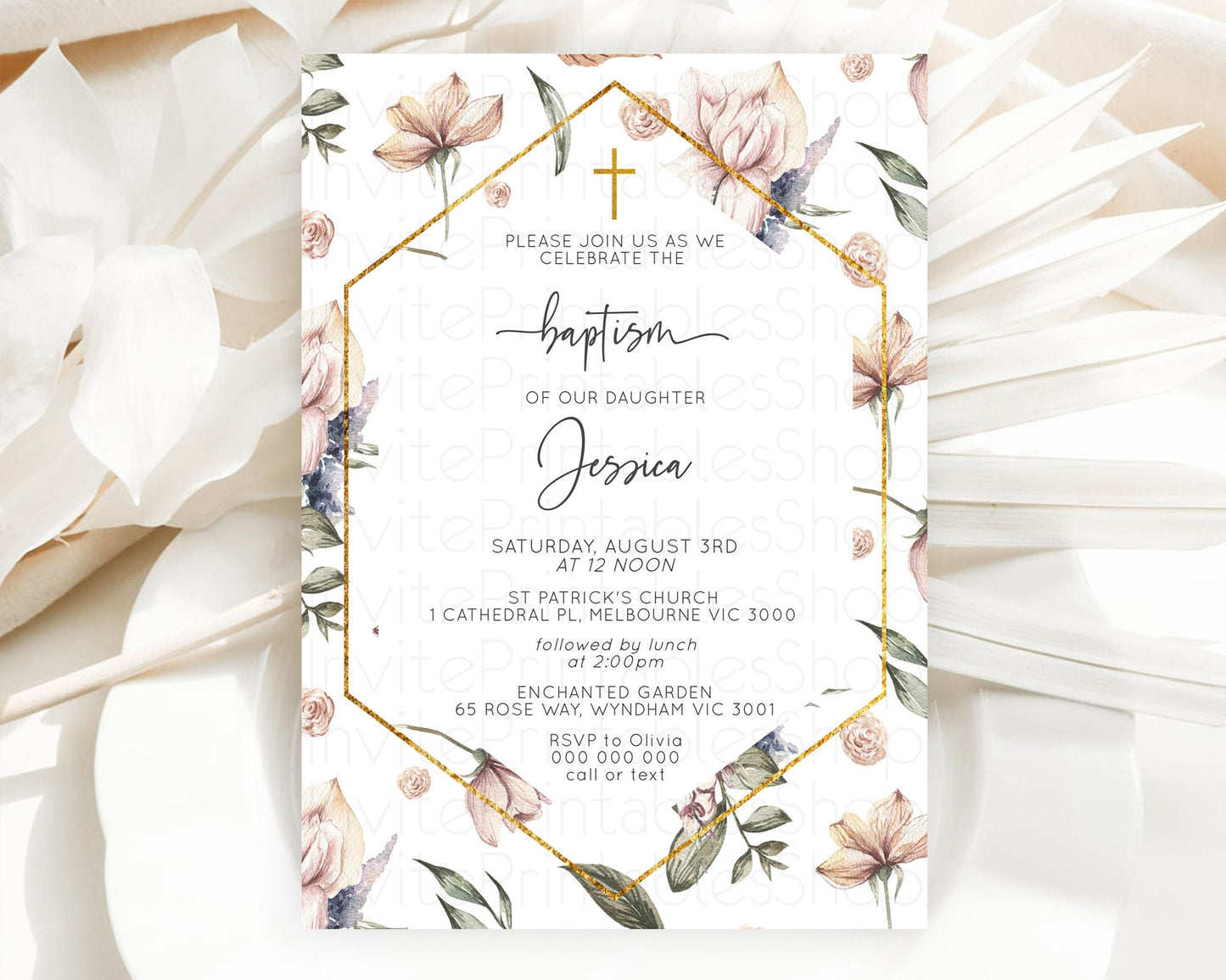 Secret Garden Baptism Invitation Wildflower Baptism Birthday Invite Pastel Flowers Christening Invite Enchanted Garden Boho Floral  D10504