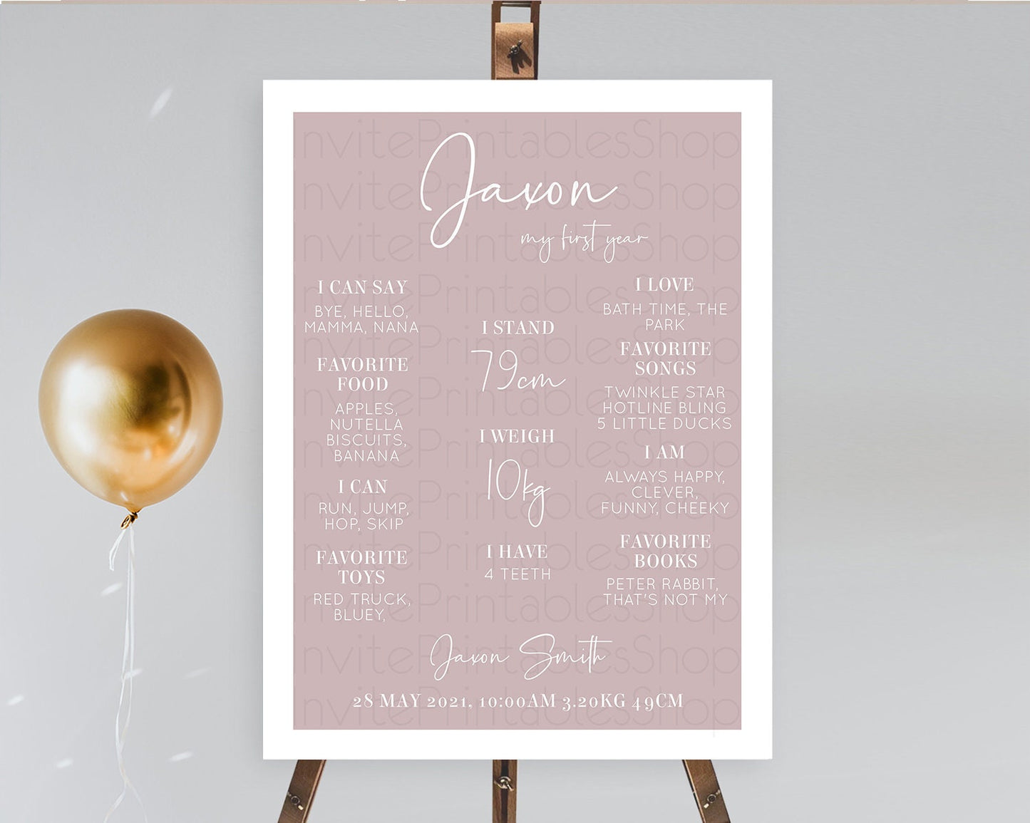 Pink First Birthday Milestone Poster Plain Pink Milestone Board Minimalist Pastel Pink Milestone Modern 1st Birthday Welcome Sign D10936