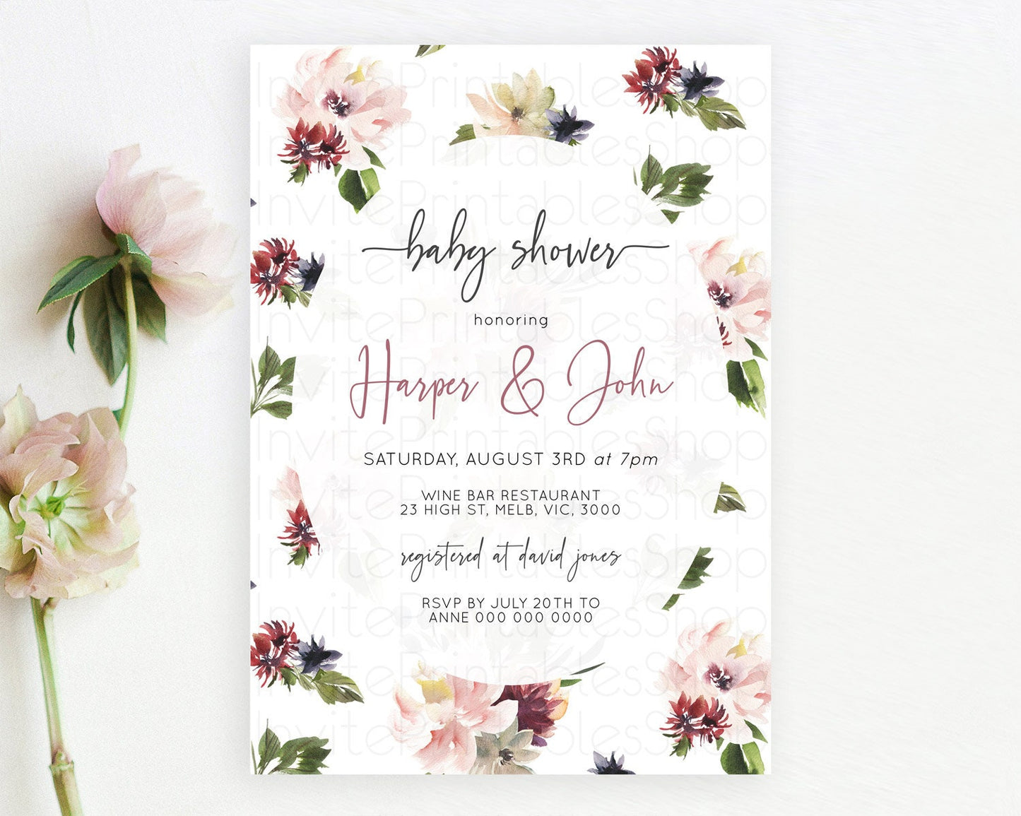 Wildflower Baby Shower Invitation Secret Garden Baby Shower Invitation Pastel Flowers Invite Enchanted Garden Shower Floral Theme D10538