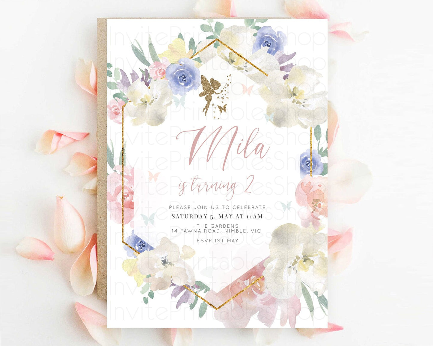 Fairy Birthday Invitation Fairy Invites Fairy Tea Party Fairy Garden Birthday Secret Garden Enchanted Garden Pastel Floral Butterfly D10829