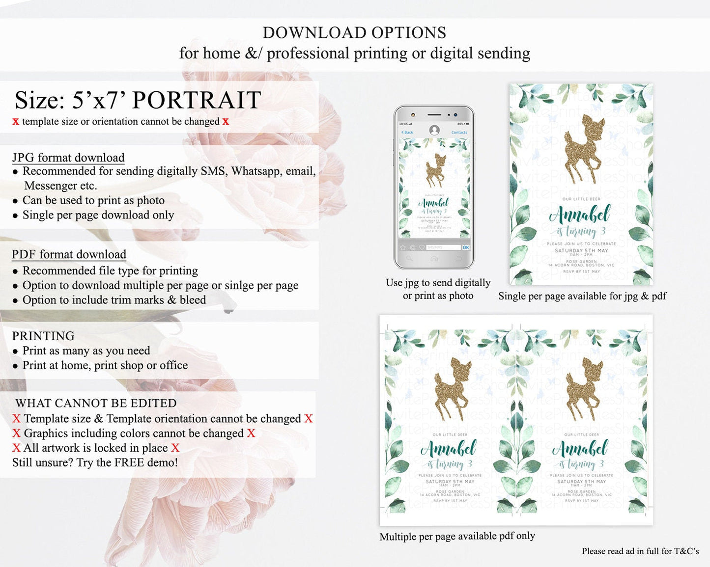Fawn Birthday Invitation Deer Birthday Invitation Enchanted Forest Party Butterfly Pastel Flowers Whimsical 2nd 1st First Birthday D10882