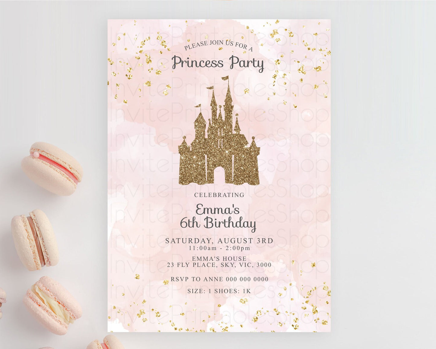 Princess Birthday Invitation Princess Invitation Pastel Invitation Royal Birthday Rainbow Color Enchanted Castle 1st First Birthday D10704