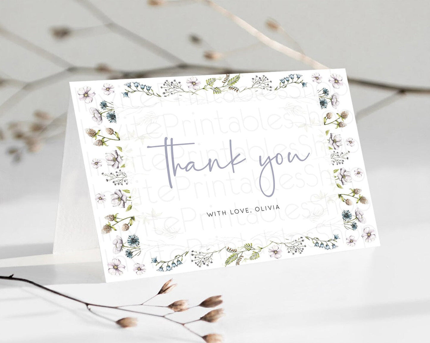 Secret Garden Thank You Wildflower Thank You Card Pastel Flower Garden Birthday Thank You Card Boho Floral Teacher Thank You Card D10603