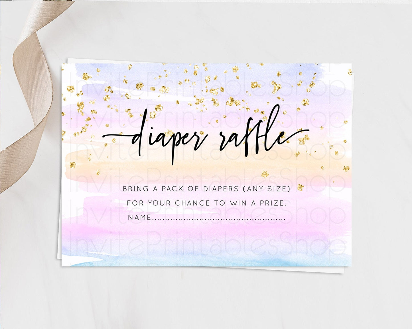 Pastel Diaper Raffle Card Pastel Rainbow Diaper Raffle Insert Colorful Ombre Watercolor Diaper Ticket Confetti Glitter Raffle Game D10594