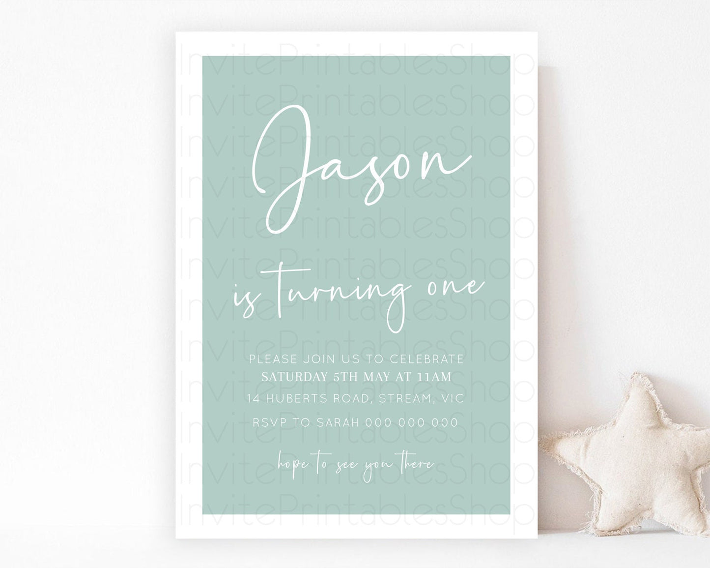 Green Birthday Invitation Plain Green Invitation Minimalist Invitation Pastel Green Invitation Modern Invite 2nd 1st First Birthday D10736