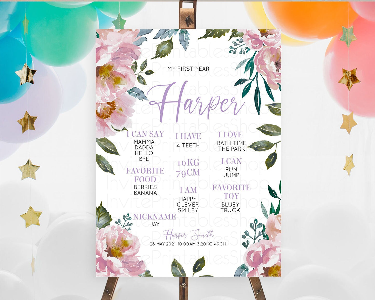 Secret Garden Milestone Board Wildflower First Birthday Milestone Poster Pastel Flowers Milestone Boho Wildflower 1st Birthday Sign D10729