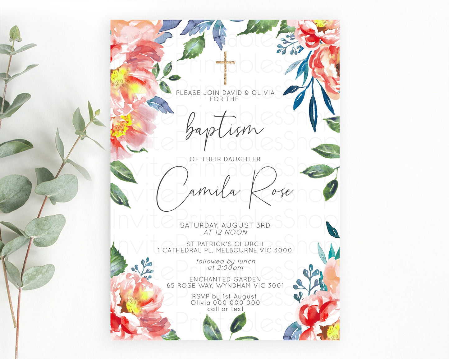 Secret Garden Baptism Invitation Wildflower Baptism Birthday Invite Pastel Flowers Christening Invite Enchanted Garden Boho Floral  D10751