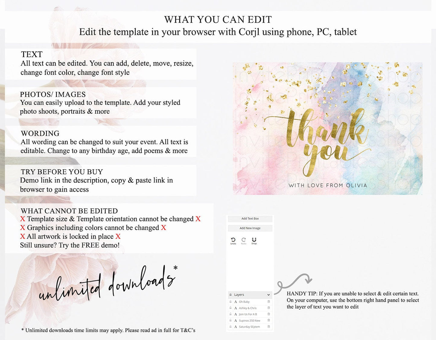 Pastel Thank You Rainbow Thank You Card Colorful Pastel Birthday Thank You Card Confetti Watercolor Pastel Teacher Thank You Cards D10265