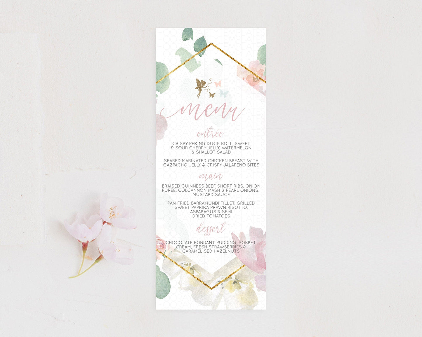 Fairy Menu Fairy Menu Template Enchanted Garden Pastel Floral Butterfly Table Decor Fairy Secret Garden Dinner Dessert Food Menu D10965