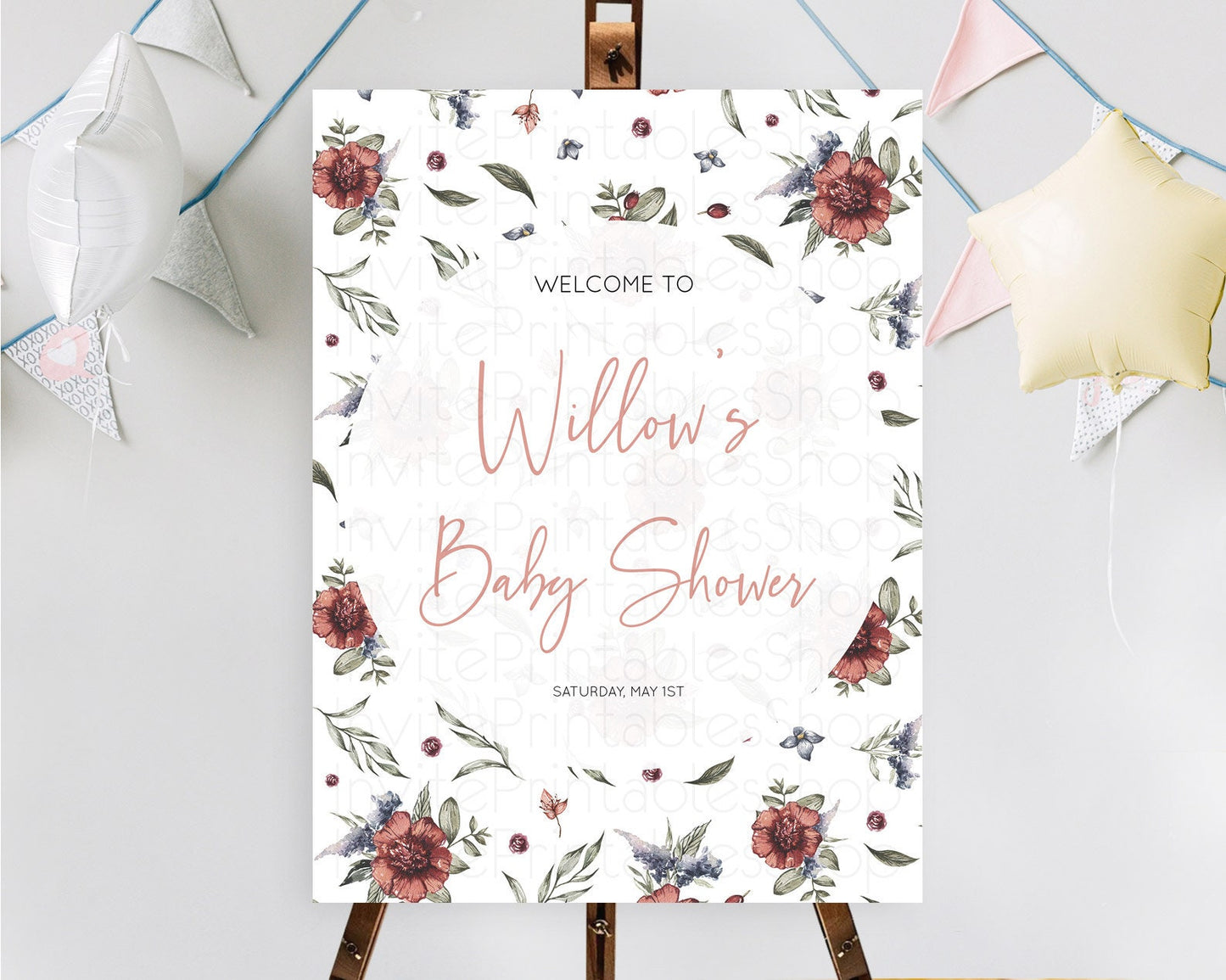 Secret Garden Baby Shower Welcome Sign Wildflower Welcome Board Pastel Flower Garden Welcome Poster Boho Wildflower Welcome Sign D10503