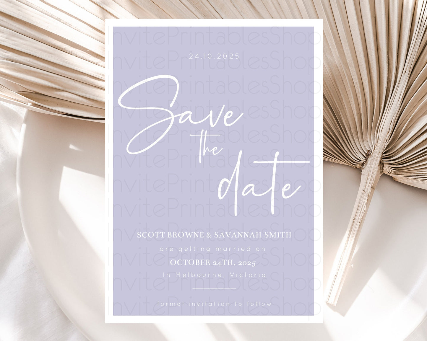 Editable Minimalist Purple Save The Date Template Simple Modern Purple Party