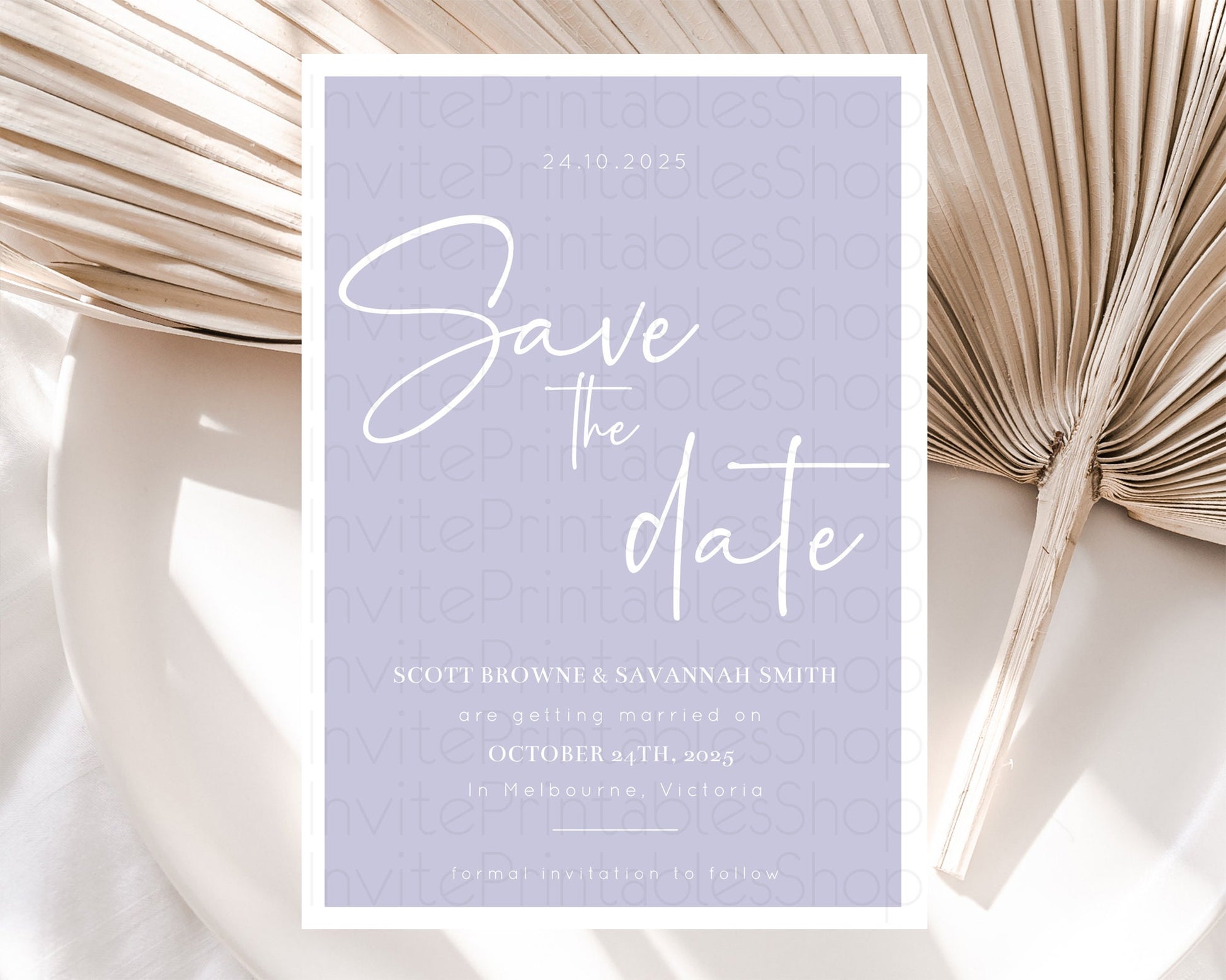 Editable Minimalist Purple Save The Date Template Simple Modern Purple Party