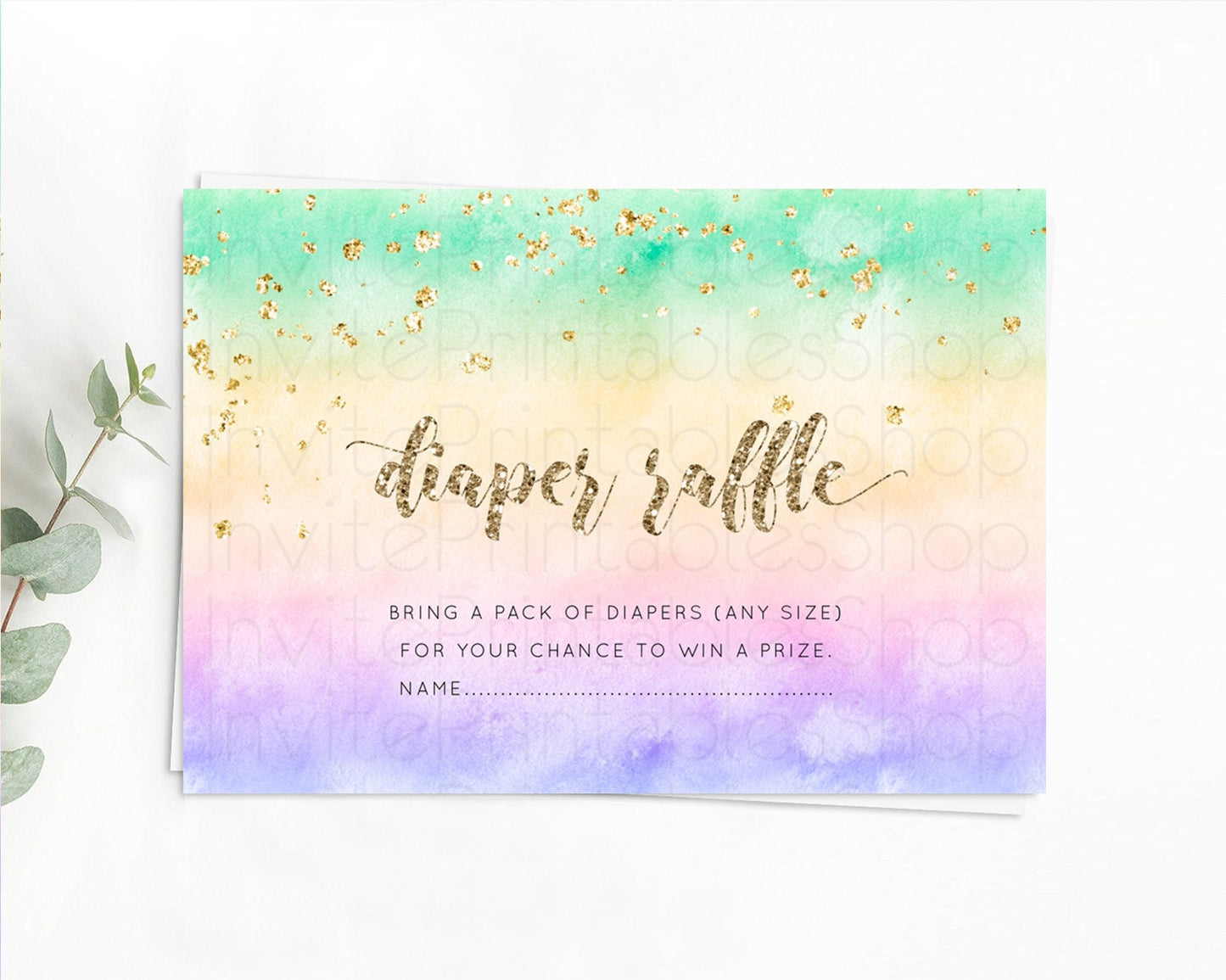 Pastel Diaper Raffle Card Pastel Rainbow Diaper Raffle Insert Colorful Ombre Watercolor Diaper Ticket Confetti Glitter Raffle Game D10478