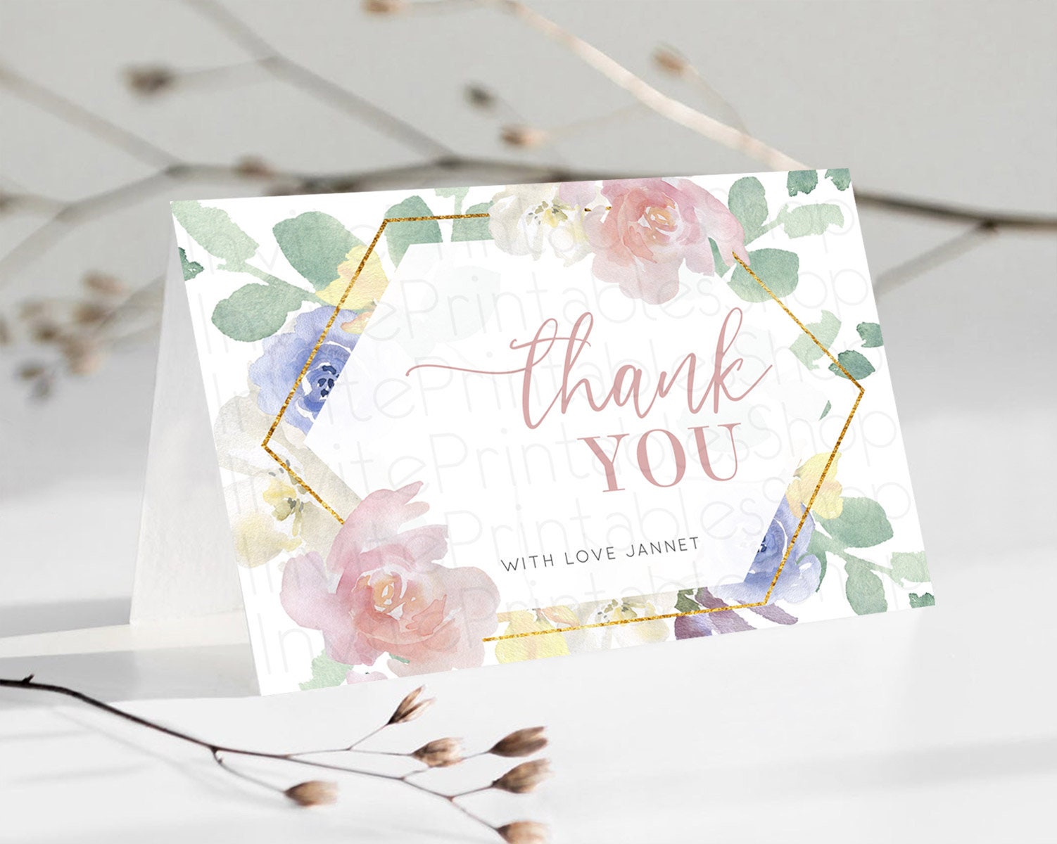 Editable Secret Garden Thank You Wildflower Thank You Card Pastel Flower Gar