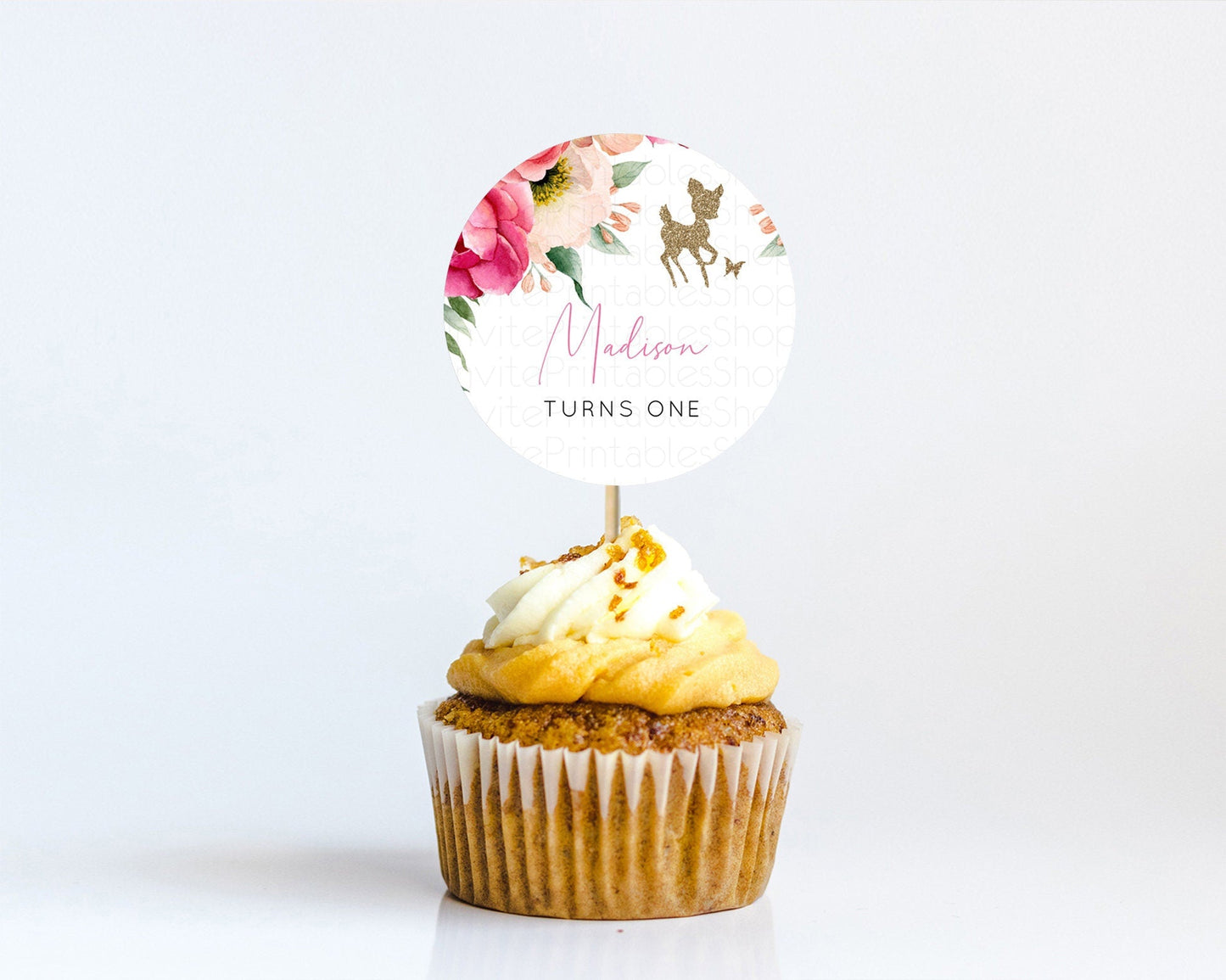 Fawn Cupcake Toppers Deer Cupcake Toppers Enchanted Forest Party Butterfly Pastel Flowers Woofland Cupcake Toppers First Birthday D10326