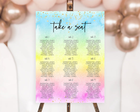 Editable Rainbow Seating Chart Pastel Seating Chart Colorful Pastel Watercol