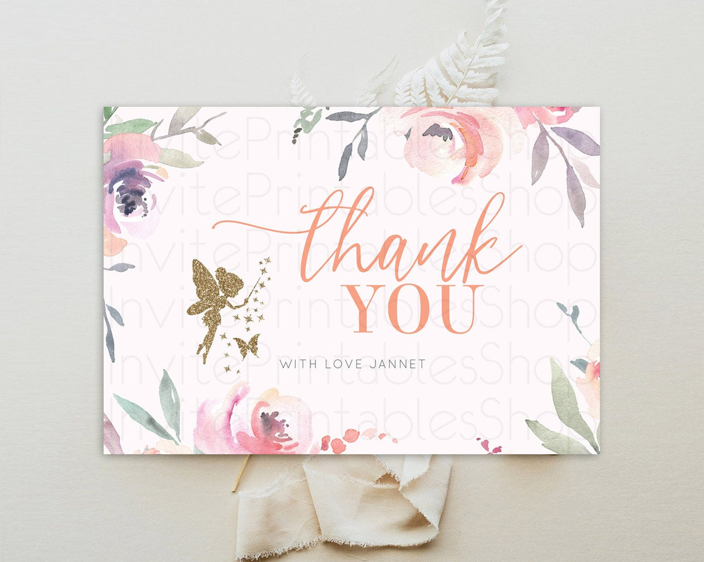 Fairy Thank You Fairy Thank You Card Enchanted Garden Pastel Butterfly Birthday Thank You Floral Secret Garden Teacher Thank You D10197