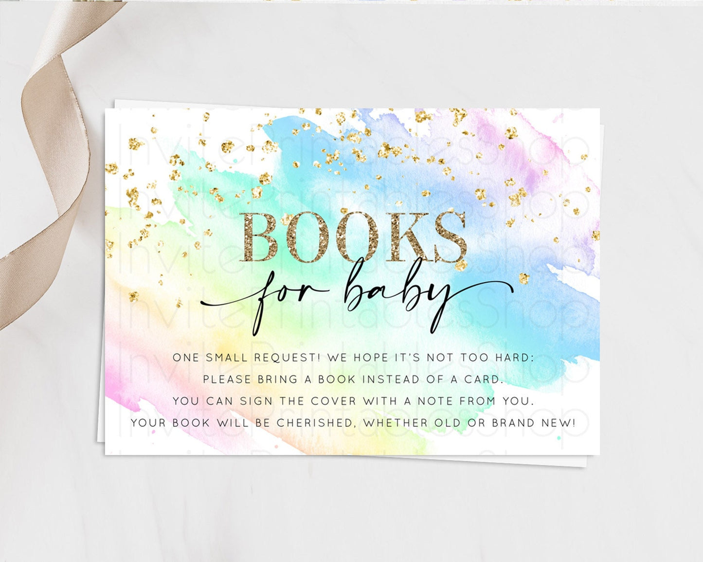 Pastel Books For Baby Card Pastel Rainbow Book Insert Colorful Ombre Watercolor Book Card Confetti Glitter Baby Book Poem Request D10640