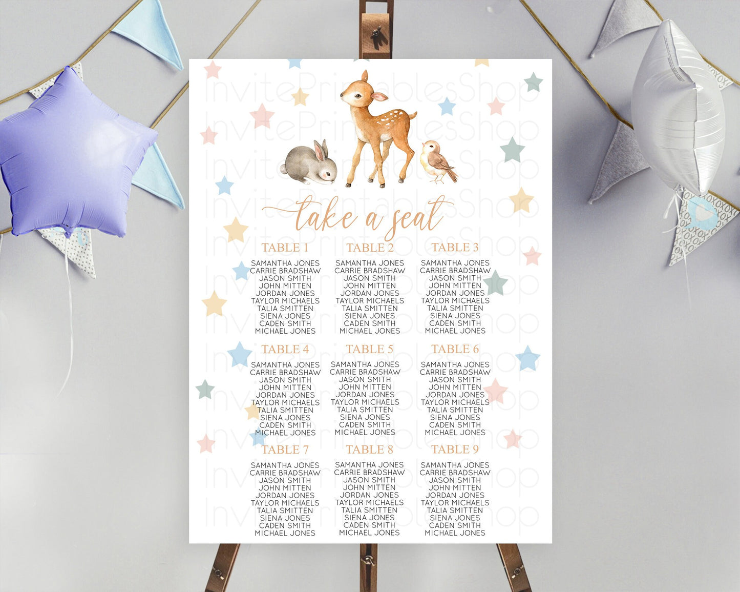 Fawn Seating Chart Deer Seating Chart Enchanted Forest Party Butterfly Pastel Flowers Whimsical Seating Chart Woodland Seating Sign D10918