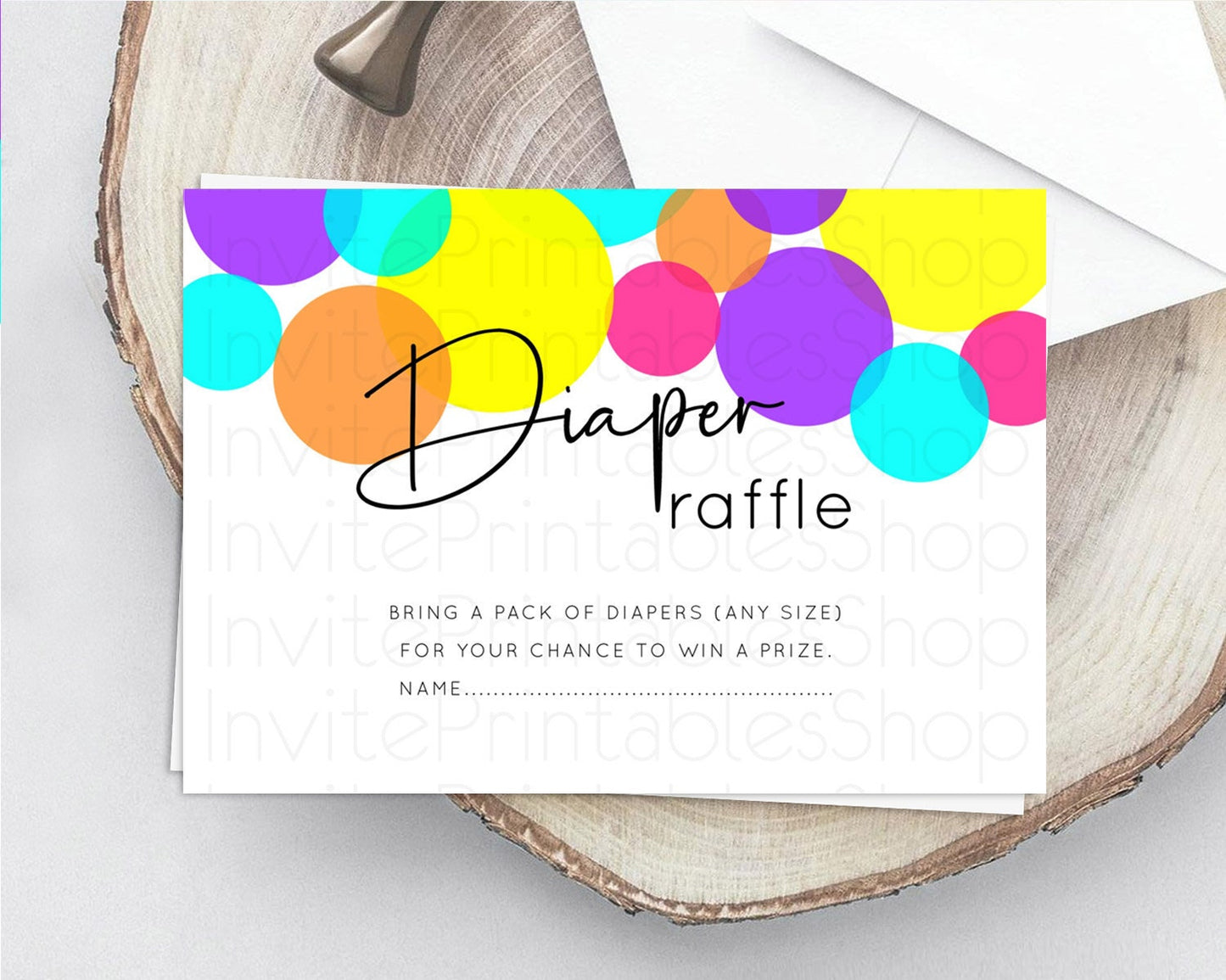 Rainbow Diaper Raffle Card Pastel Sprinkles Diaper Raffle Insert Rainbow Confetti Diaper Ticket Colorful Bubbles Pastel Raffle Game D11022