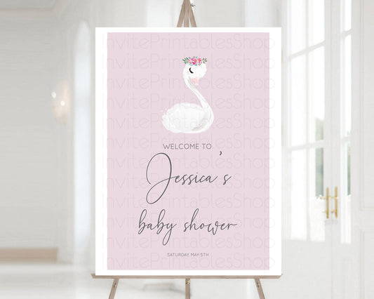 Swan Baby Shower Welcome Board Swan Princess Ballet Welcome Sign Enchanted Swan Lake Secret Garden Pastel Floral Swan Welcome Sign D10758