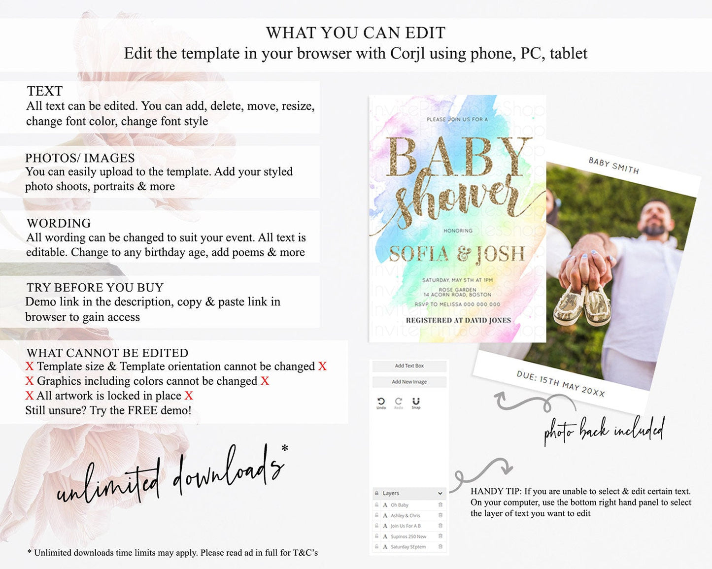 Pastel Baby Shower Invitation Rainbow Baby Shower Invitation Colorful Pastel Watercolor Invitation Gold Glitter Sprinkles Ombre D10637