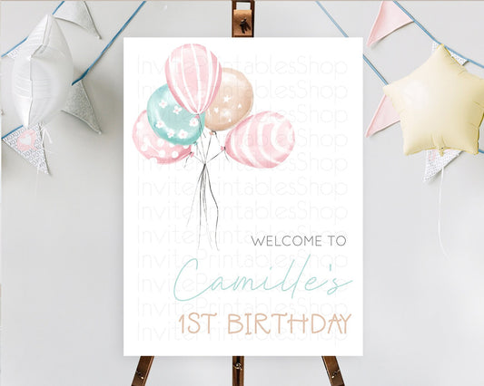 Pastel Balloons Welcome Sign Colorful Balloon Welcome Board Rainbow Balloon Weclome Poster Confetti First Birthday Welcome Sign D10687