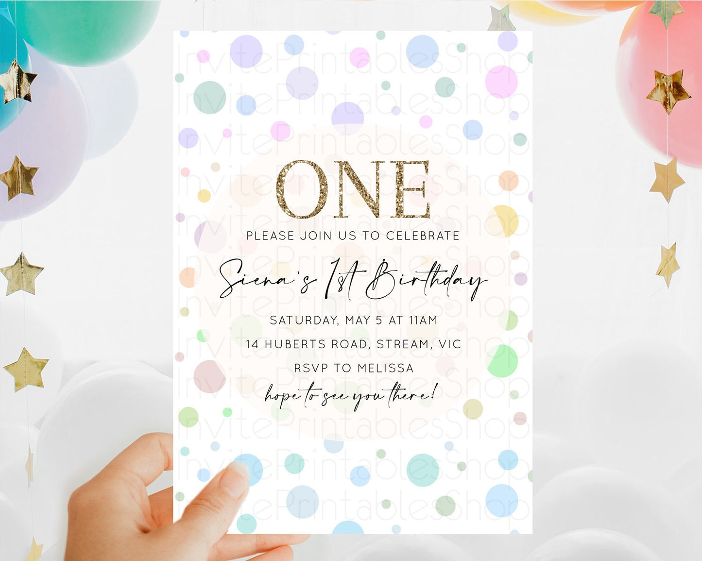 Pastel Birthday Invitation Pastel Confetti Birthday Invitation Bubbles Invitation Colorful Rainbow Confetti 2nd 1st First Birthday D10135