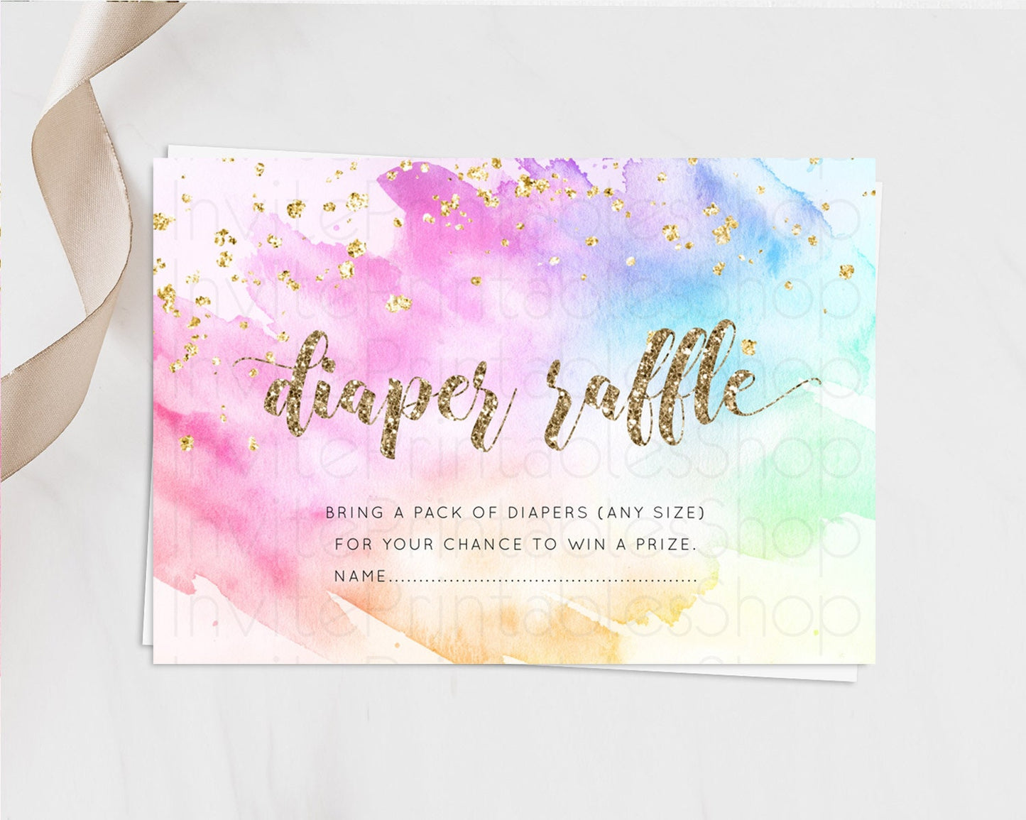 Pastel Diaper Raffle Card Pastel Rainbow Diaper Raffle Insert Colorful Ombre Watercolor Diaper Ticket Confetti Glitter Raffle Game D10450