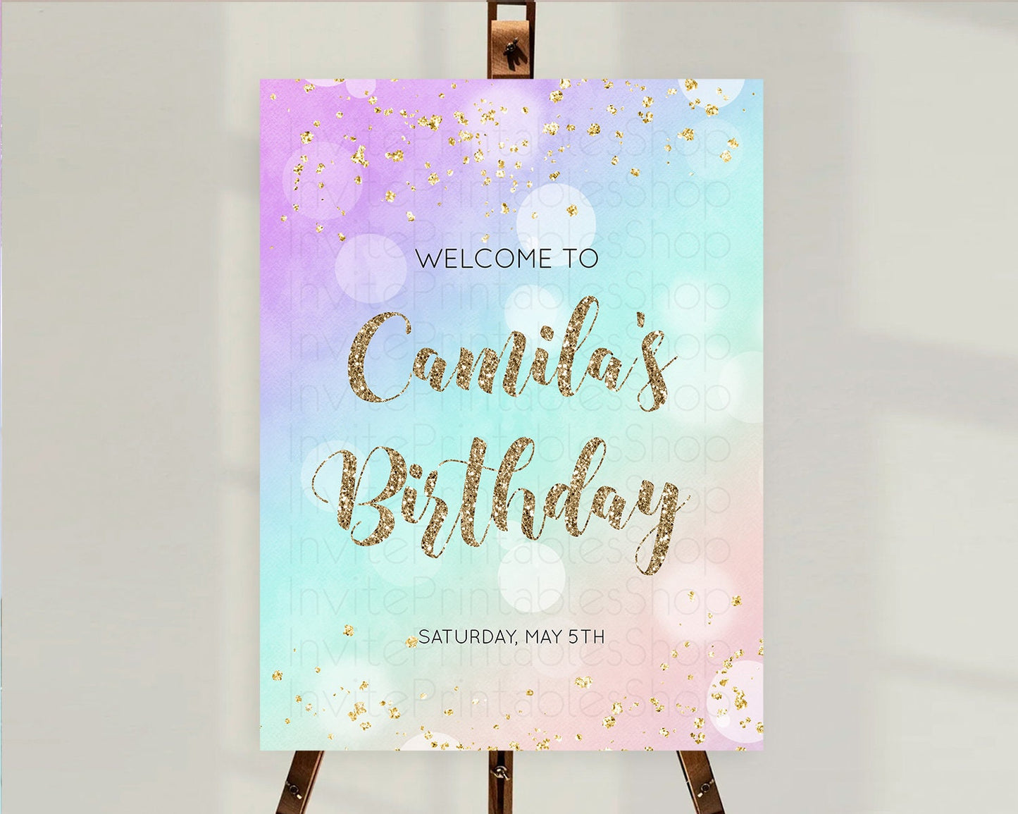 Pastel Welcome Sign Pastel Rainbow Welcome Sign Colorful Rainbow Confetti Watercolor Glitter Pastel First Birthday Welcome Sign D10621