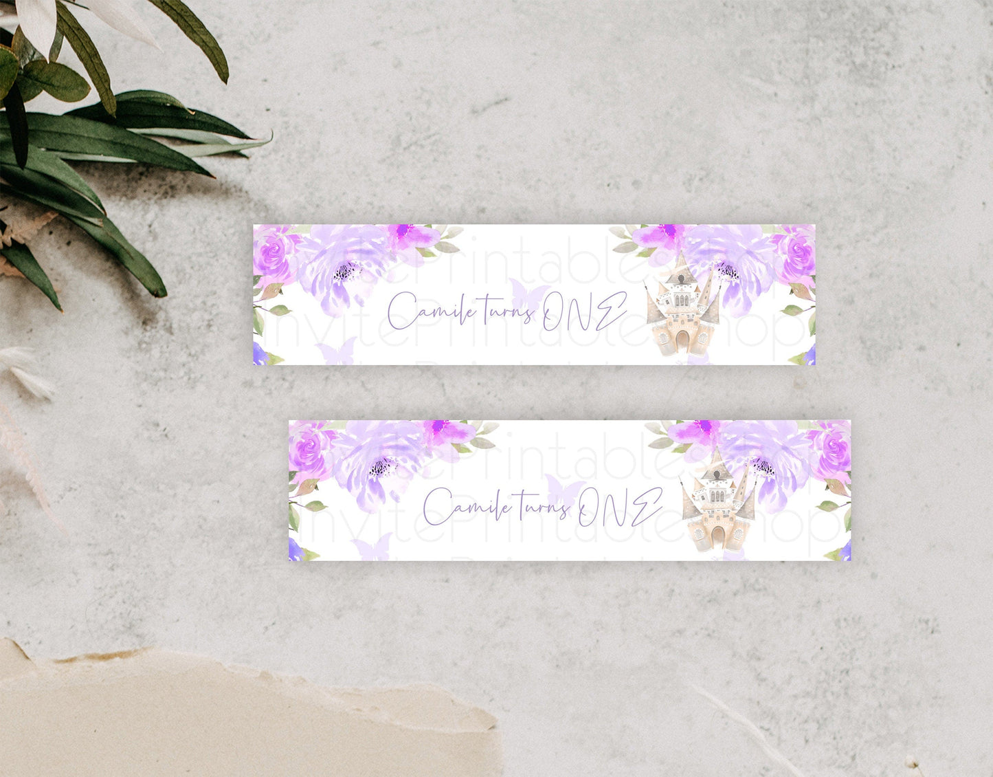 Princess Water Label Template Secret Garden Enchanted Castle Pastel Floral Royal Party Decor For 1st Birthday Baptism Baby Shower D10339