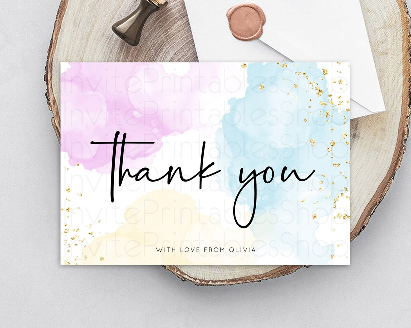 Pastel Thank You Rainbow Thank You Card Colorful Pastel Birthday Thank You Card Confetti Watercolor Pastel Teacher Thank You Cards D10155