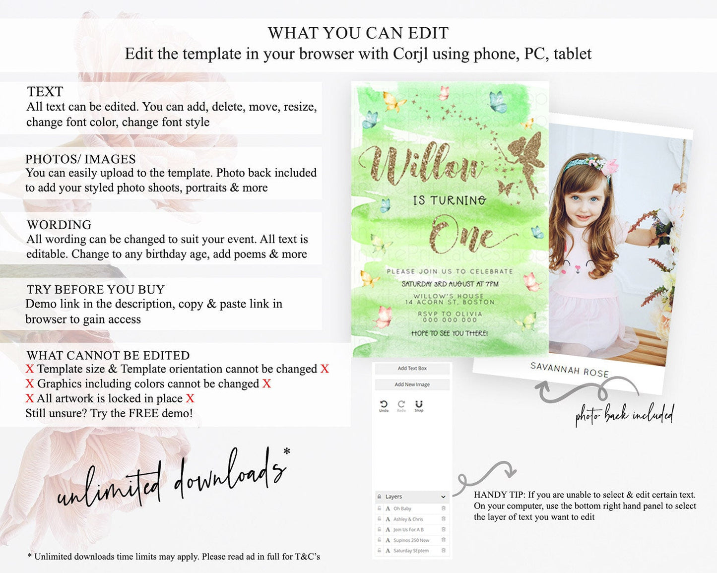 Pastel Fairy Birthday Invitation Pastel Butterflies Fairy Birthday Invitation Rainbow Ombre Watercolor 1st 2nd Birthday Invitation D23328