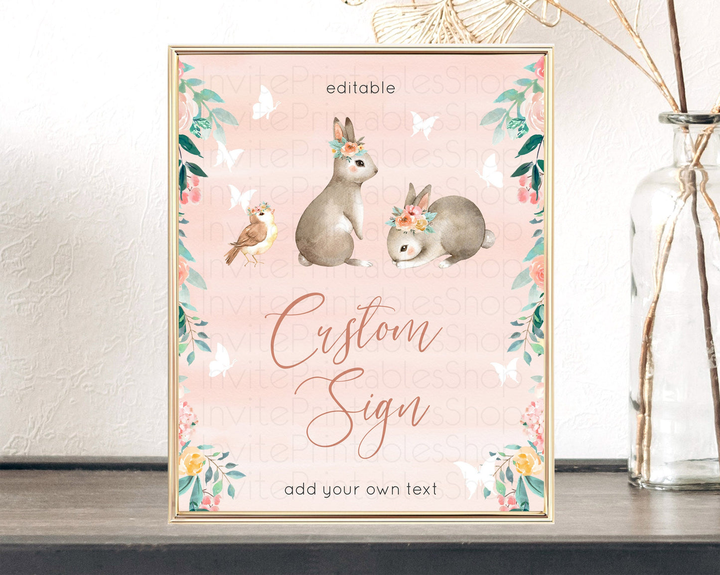 Fawn Deer Sign Pastel Floral Deer Table Sign Decor  Enchanted Forest Butterfly Party 1st Birthday Baptism Baby Shower Bridal Shower D10922