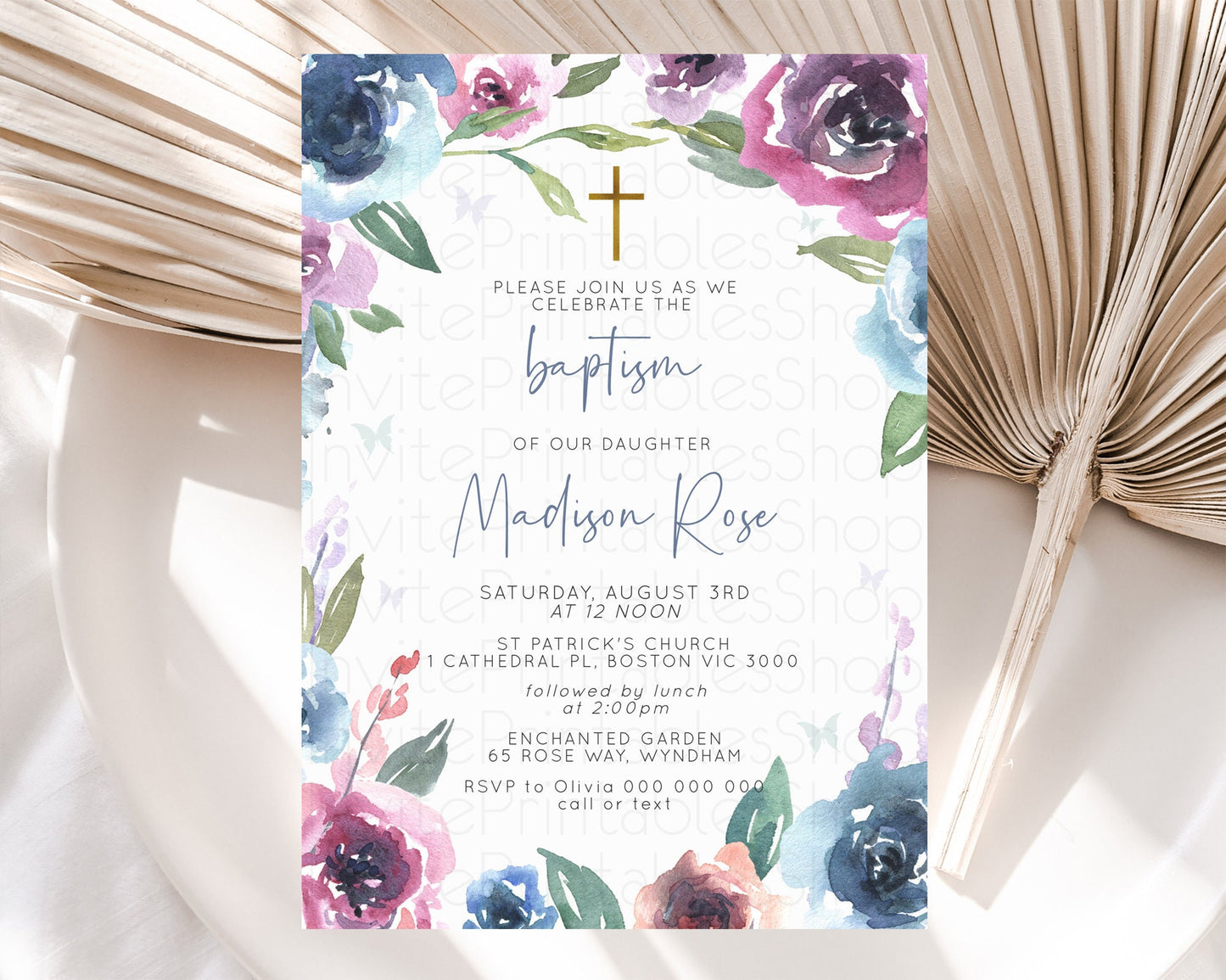 Secret Garden Baptism Invitation Wildflower Baptism Birthday Invite Pastel Flowers Christening Invite Enchanted Garden Boho Floral  D10780