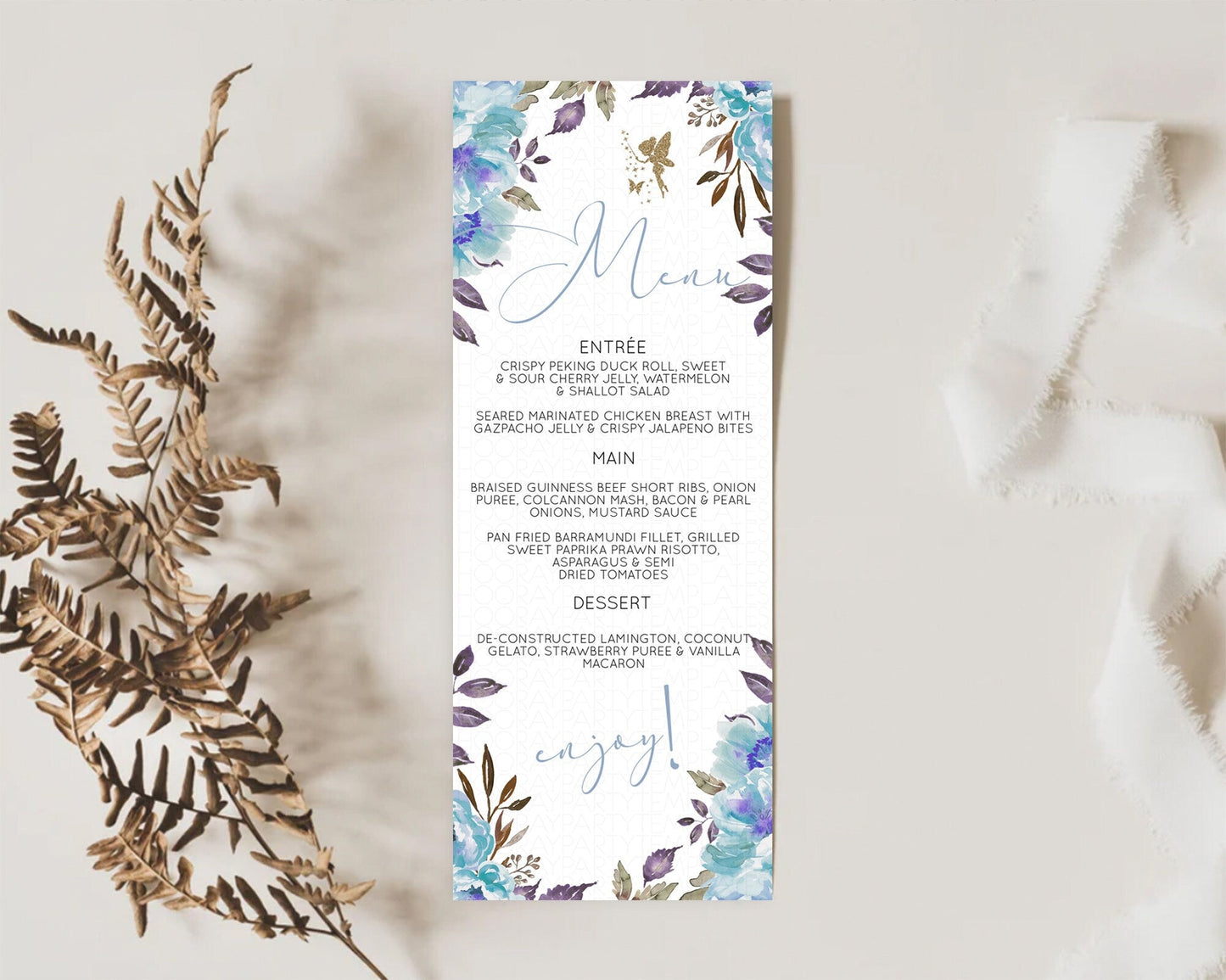 Fairy Menu Fairy Menu Template Enchanted Garden Pastel Floral Butterfly Table Decor Fairy Secret Garden Dinner Dessert Food Menu D10728