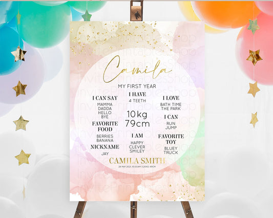 Editable Pastel First Birthday Milestone Board Pastel Rainbow Milestone Post
