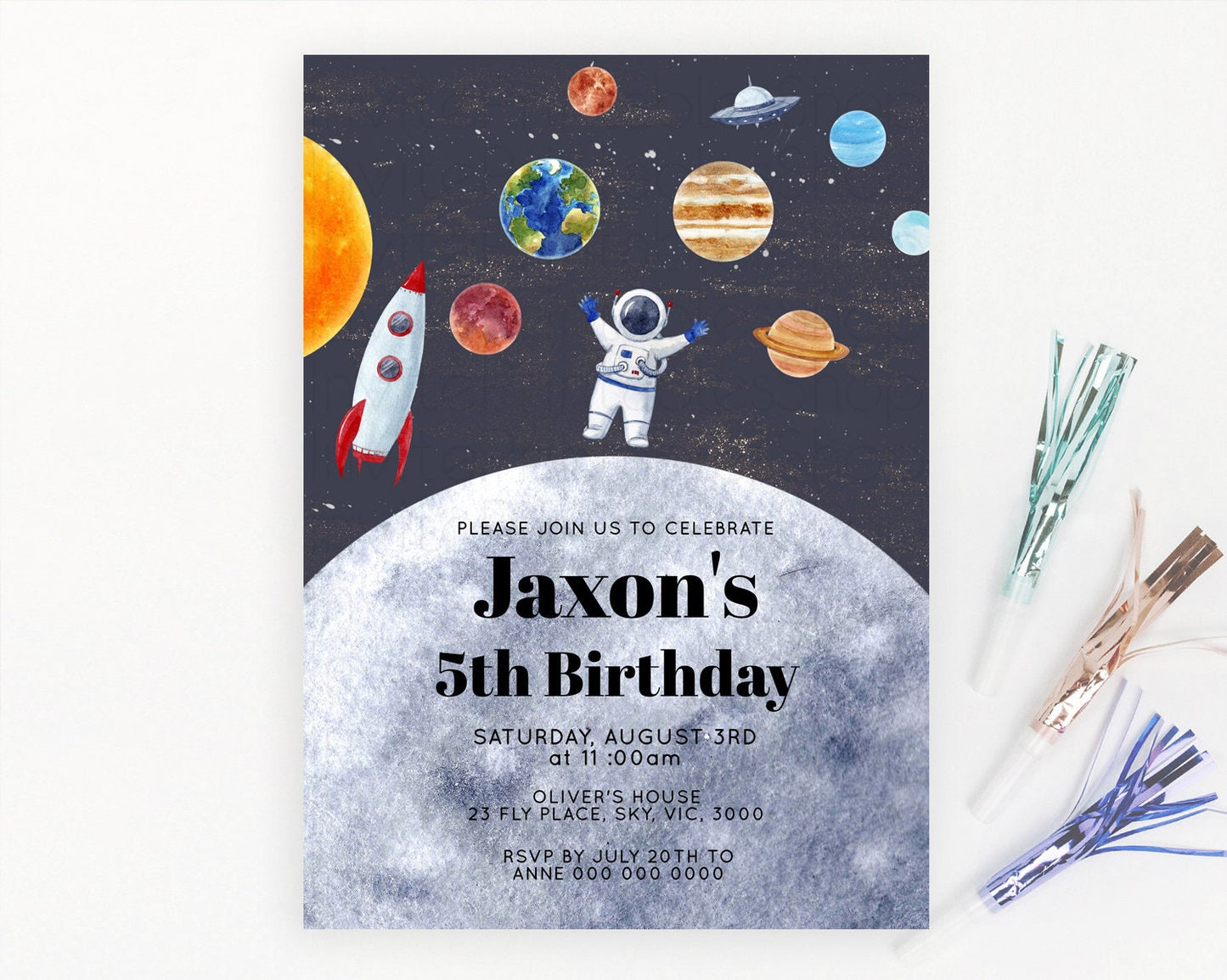 Space Birthday Invitation Space 1st Birthday Invites First Trip Around the Sun Invite Sky Stars Planets Milkyway Solar System Invite D10430