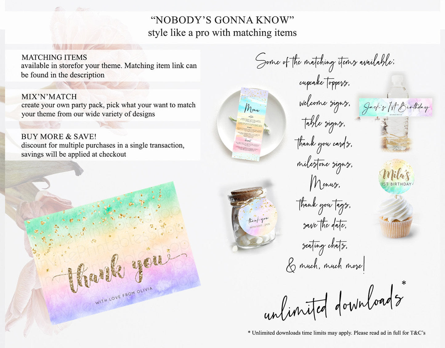 Pastel Thank You Rainbow Thank You Card Colorful Pastel Birthday Thank You Card Confetti Watercolor Pastel Teacher Thank You Cards D10478