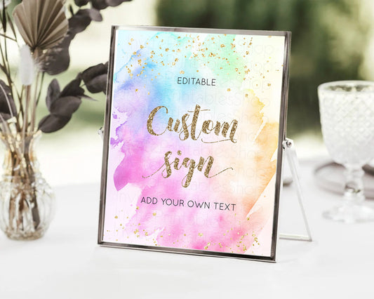 Editable Pastel Sign Ombre Table Sign Decor Pastel Ombre Rainbow Watercolor