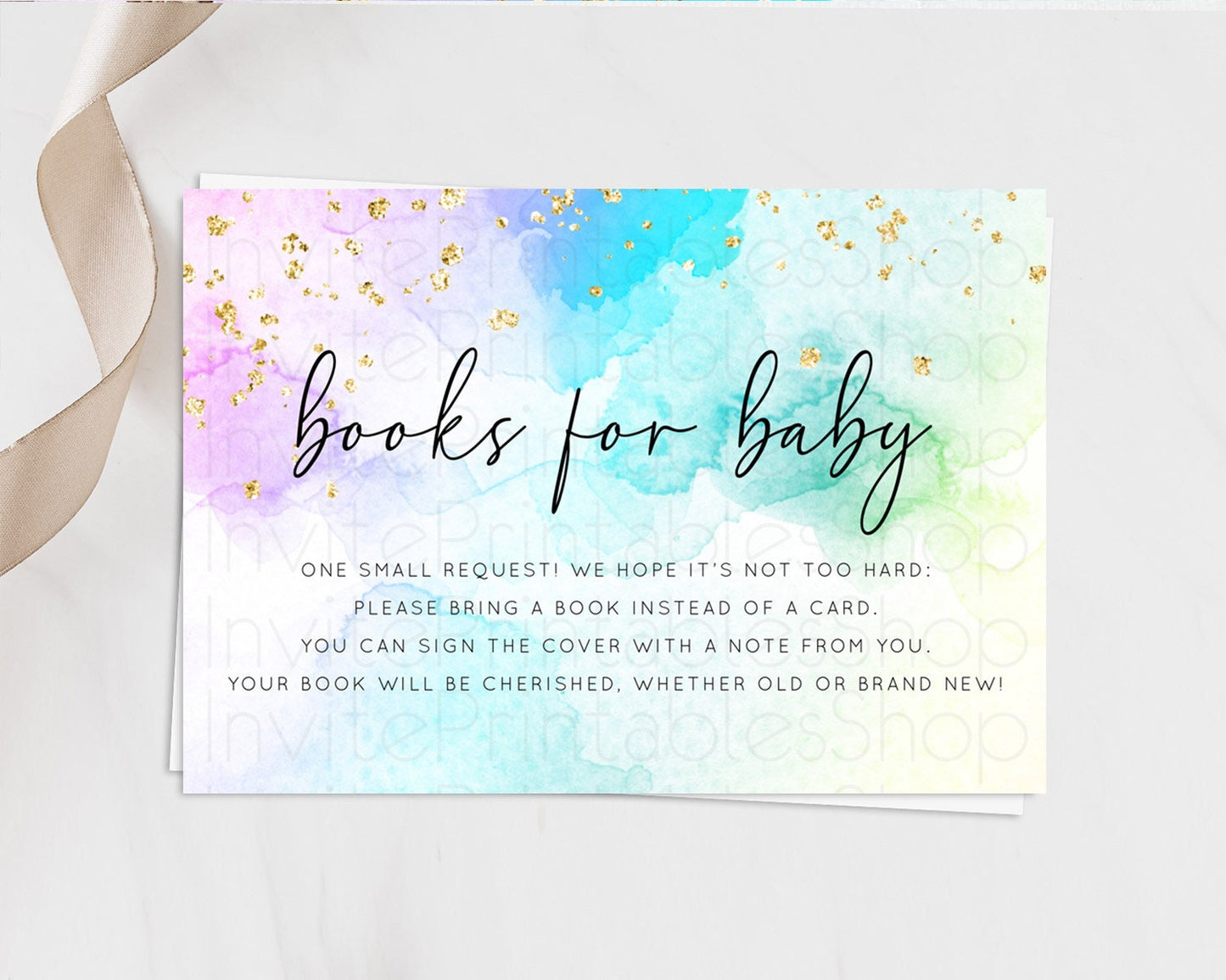 Pastel Books For Baby Card Pastel Rainbow Book Insert Colorful Ombre Watercolor Book Card Confetti Glitter Baby Book Poem Request D10771