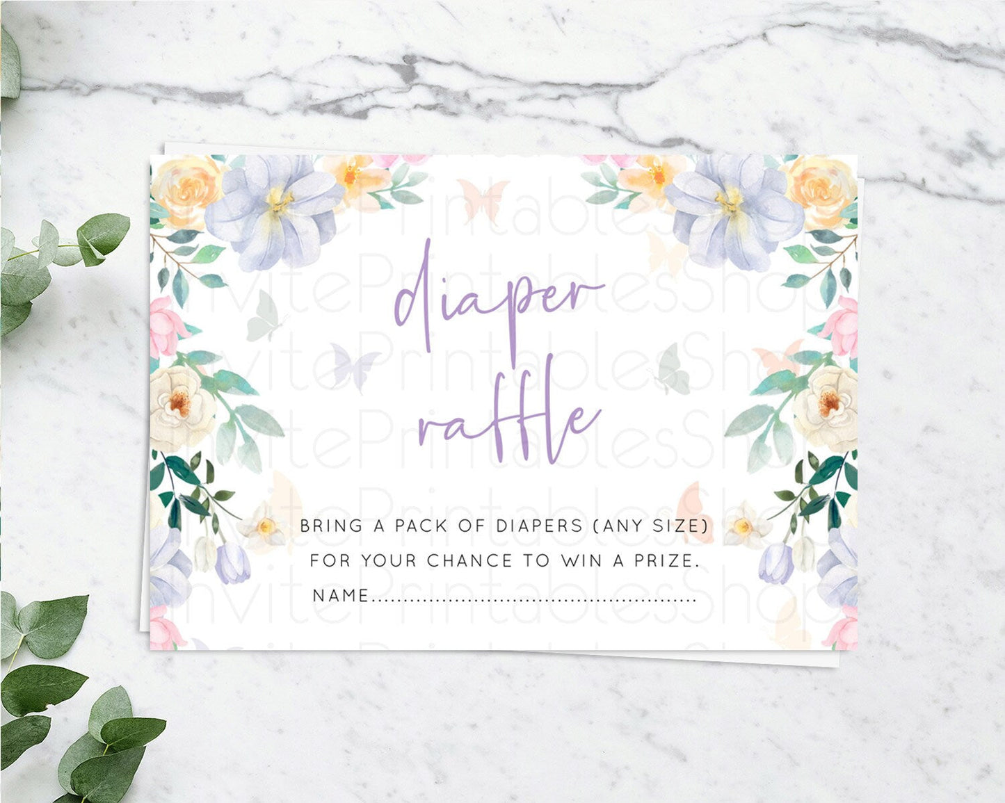 Secret Garden Diaper Raffle Card Boho Wildflower Diaper Raffle Insert Pastel Flower Garden Baby Shower Card Flower Raffle Game D10472