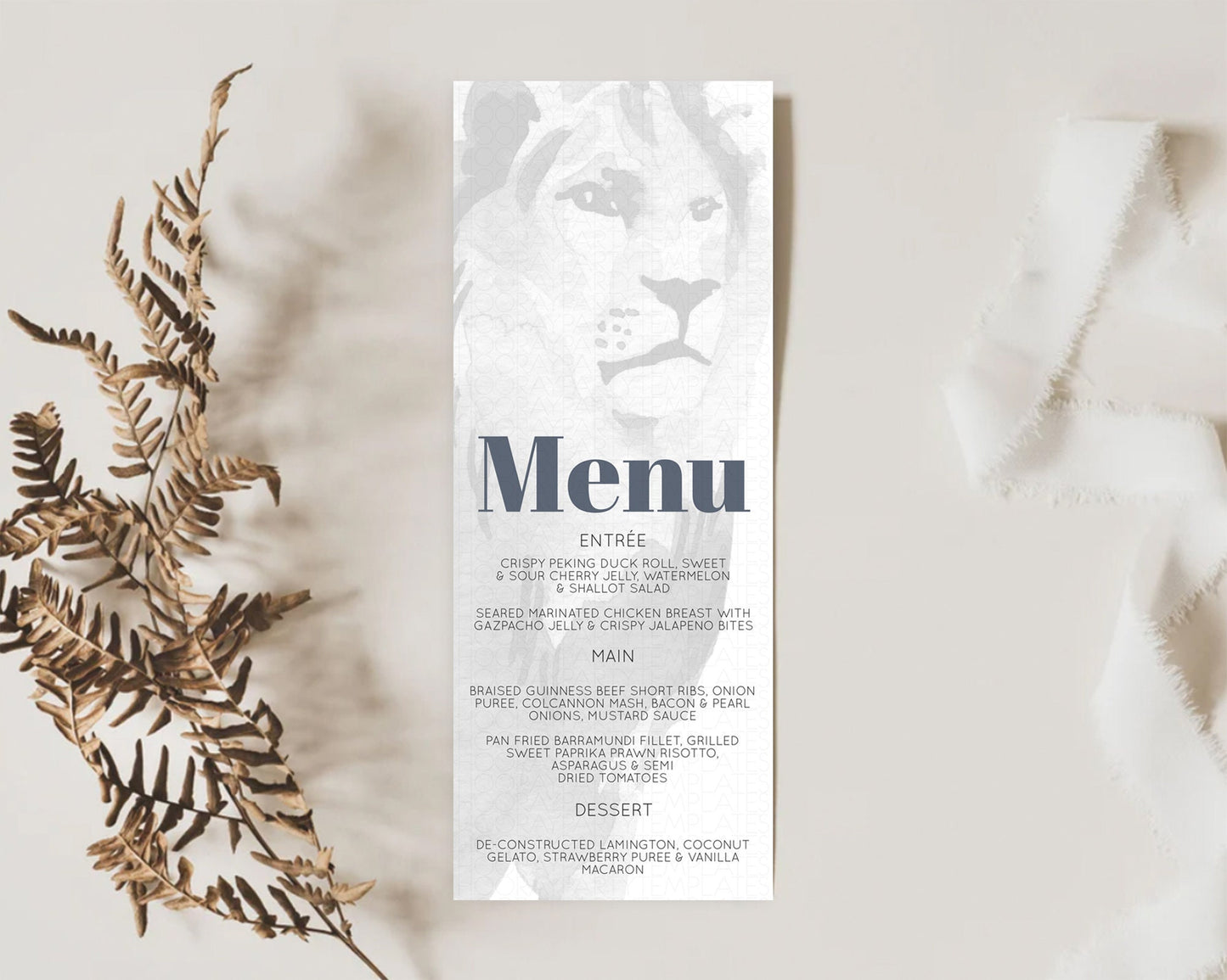 Lion Menu Lion Menu Template Lion Party Table Decor Safari Adventure Lion Menu Dried Palm Fern Lion Dinner Dessert Party Food Menu D10299