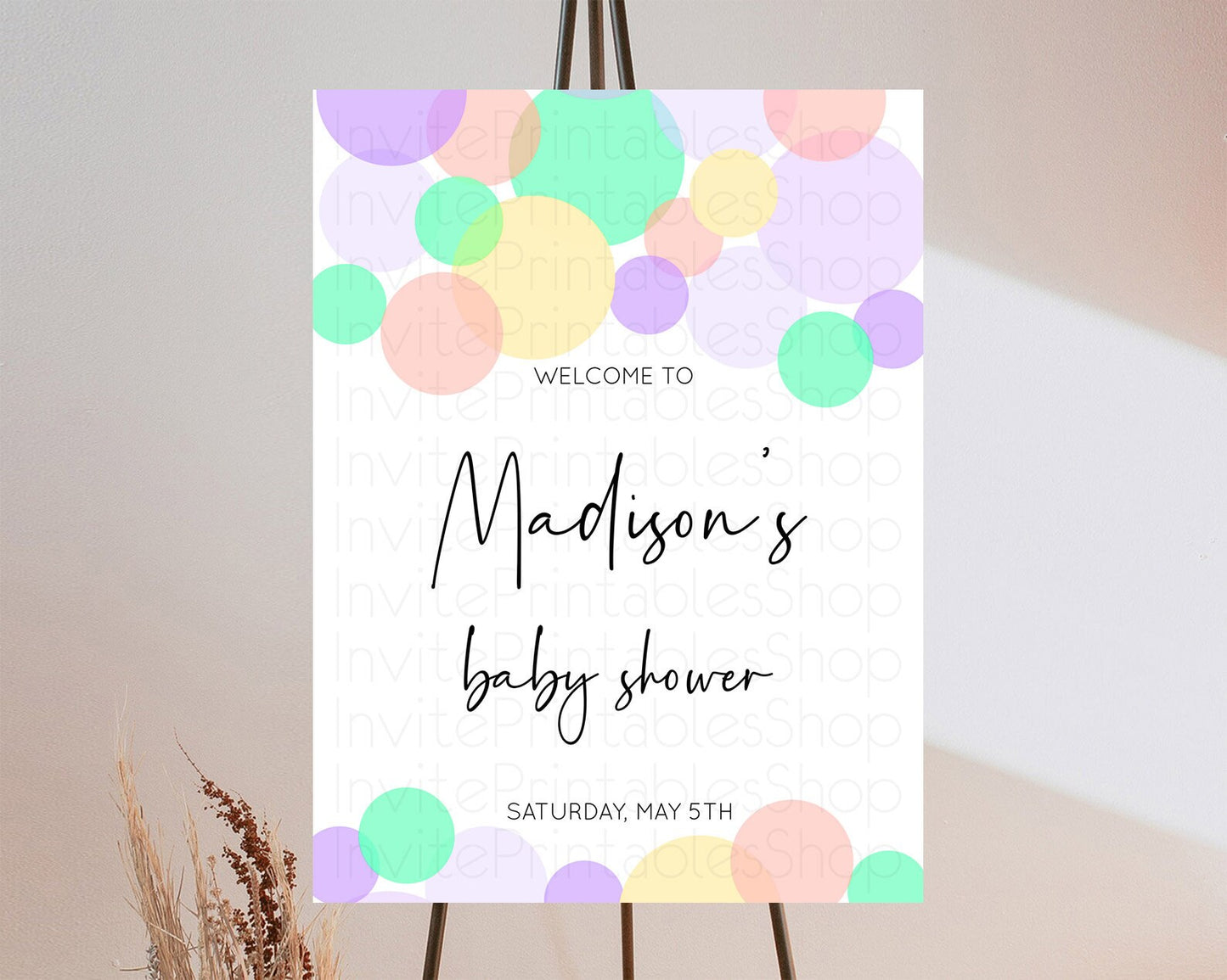 Rainbow Baby Shower Welcome Sign Pastel Welcome Board Pastel Rainbow Confetti Welcome Sign Colorful Bubbles Pastel Welcome Sign D10380