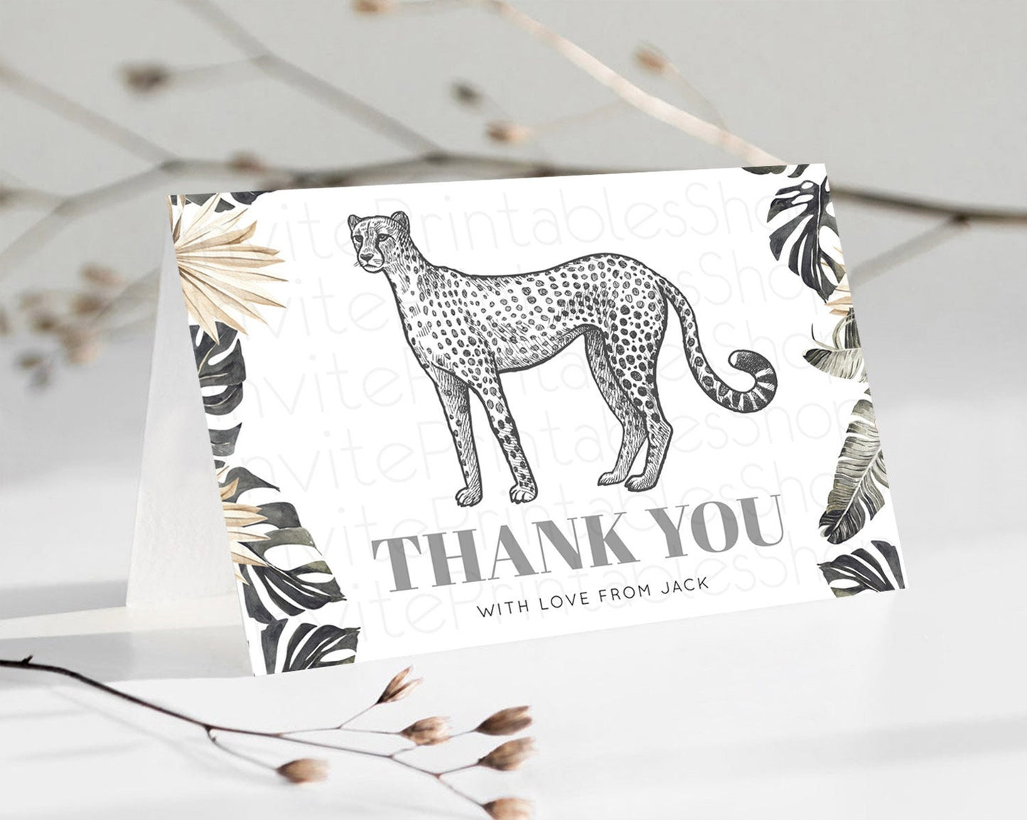 Editable Cheetah Thank You Cheetah Thank You Card Cheetah Party Birthday Tha