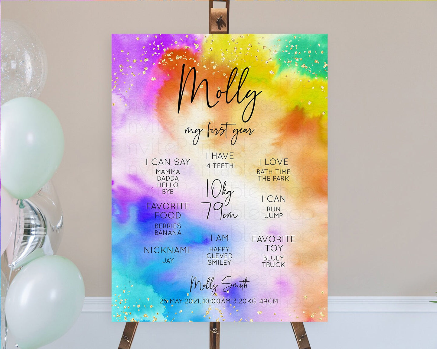 Tie Dye Milestone Board Rainbow First Birthday Milestone Poster Pastel Milestone Colorful Milestone Board Pastel Rainbow Birthday D10530