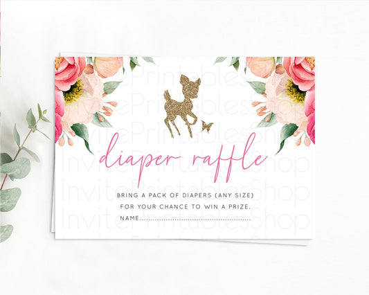 Editable Fawn Diaper Raffle Card Deer Diaper Insert Floral Deer Diaper Ticke