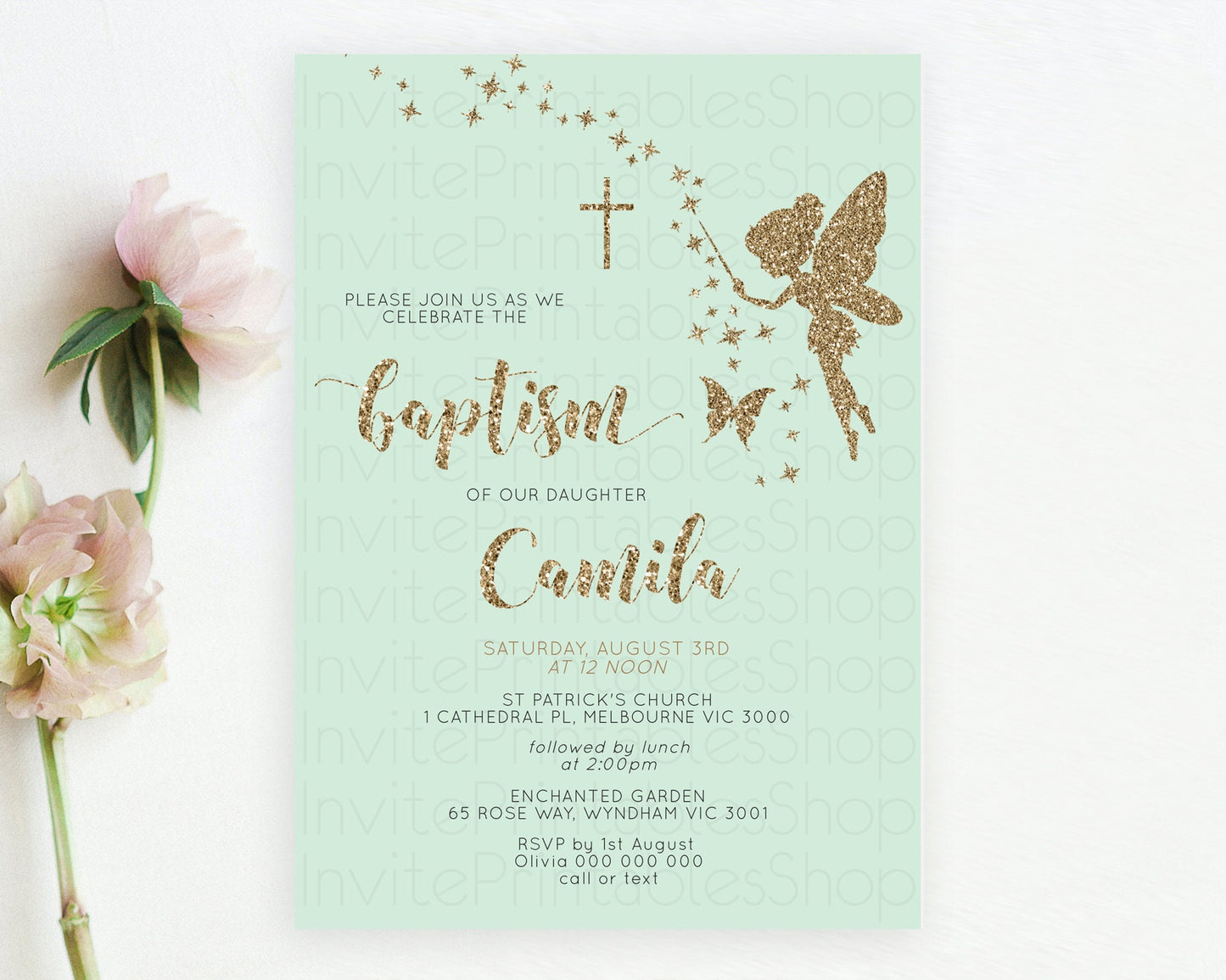 Fairy Baptism Invitation Fairy Baptism 1st Birthday Invitation Enchanted Secret Garden Christening Invite Pastel Floral Butterfly D10908