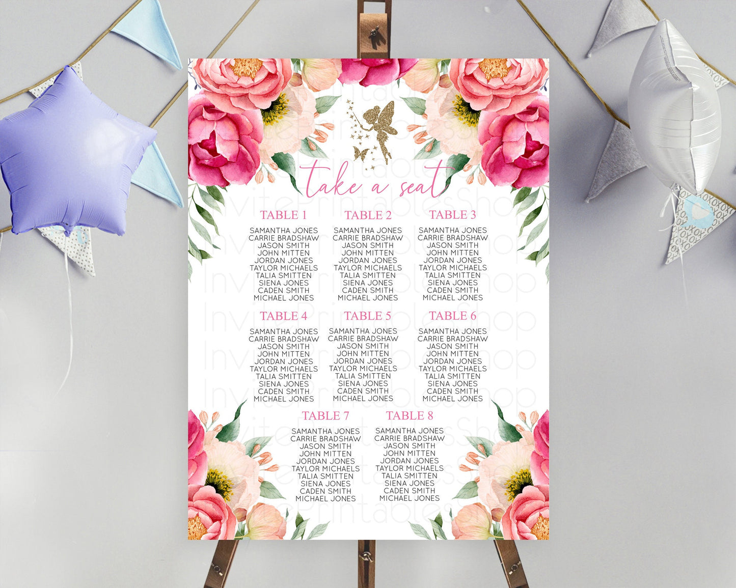 Fairy Seating Chart Pastel Fairy Seating Chart Fairy Tea Party Fairy Garden Seating Sign Enchanted Garden Floral Butterfly Décor D10883