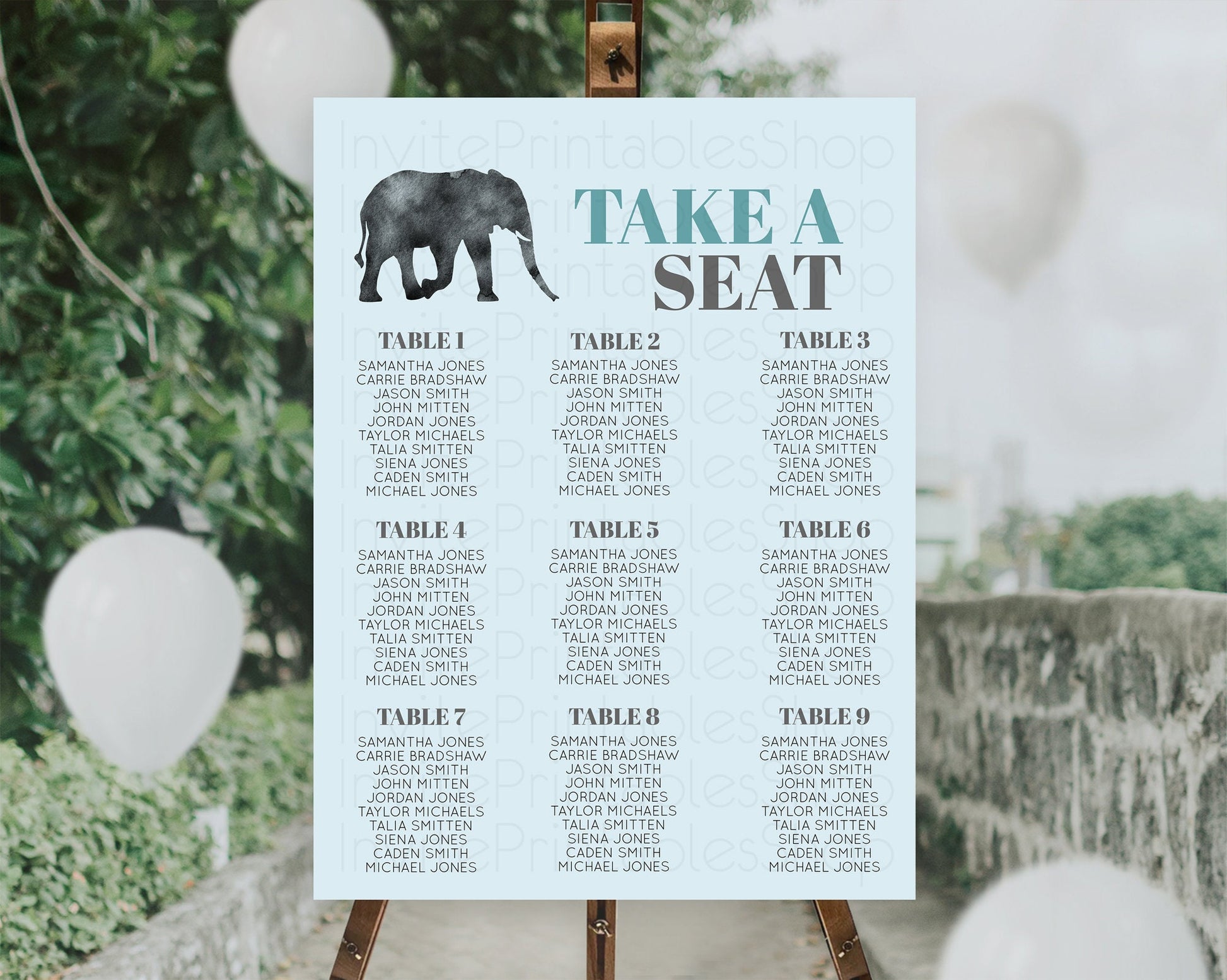 Editable Elephant Seating Chart Elephant Seating Sign Elephant Party Safari